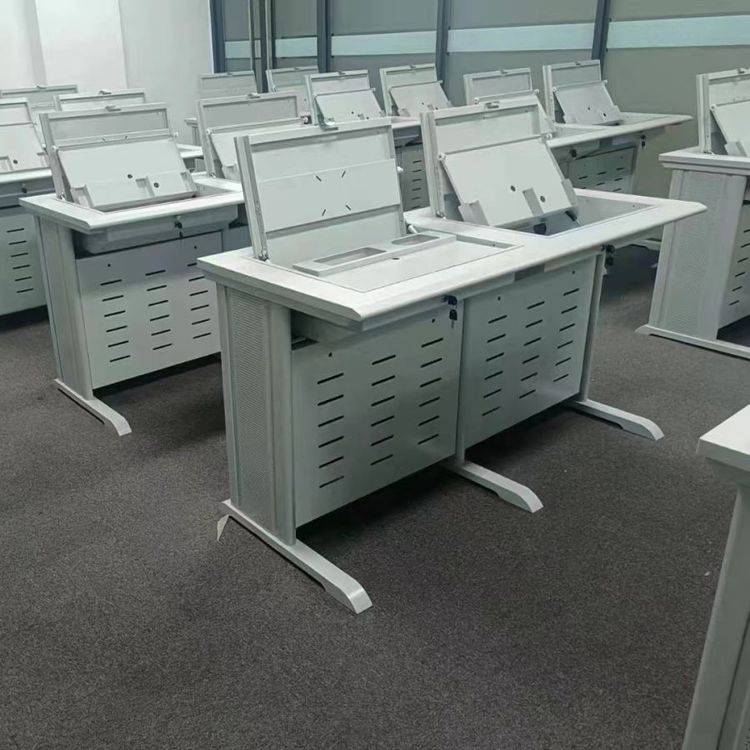 智能校用家具多媒体翻转桌教室学生课桌智慧教室钢制可翻转电脑桌
